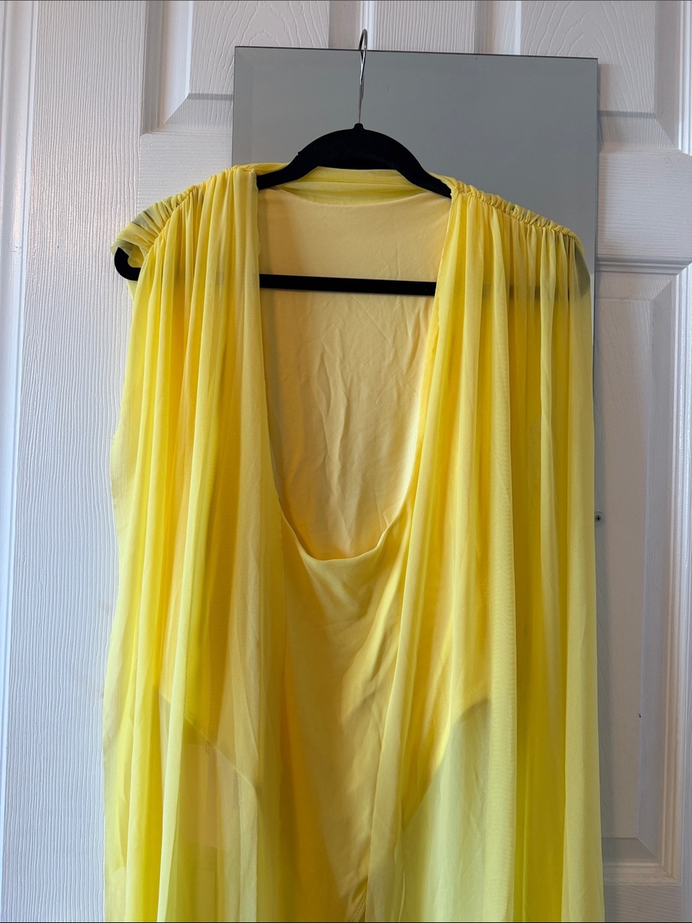 SHEIN Yellow Sheer Chiffon Bodysuit with scarf drape - Picture 6 of 9
